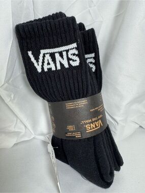 Vans Boy’s Black Crew Socks with White Logo shoe size 1-6